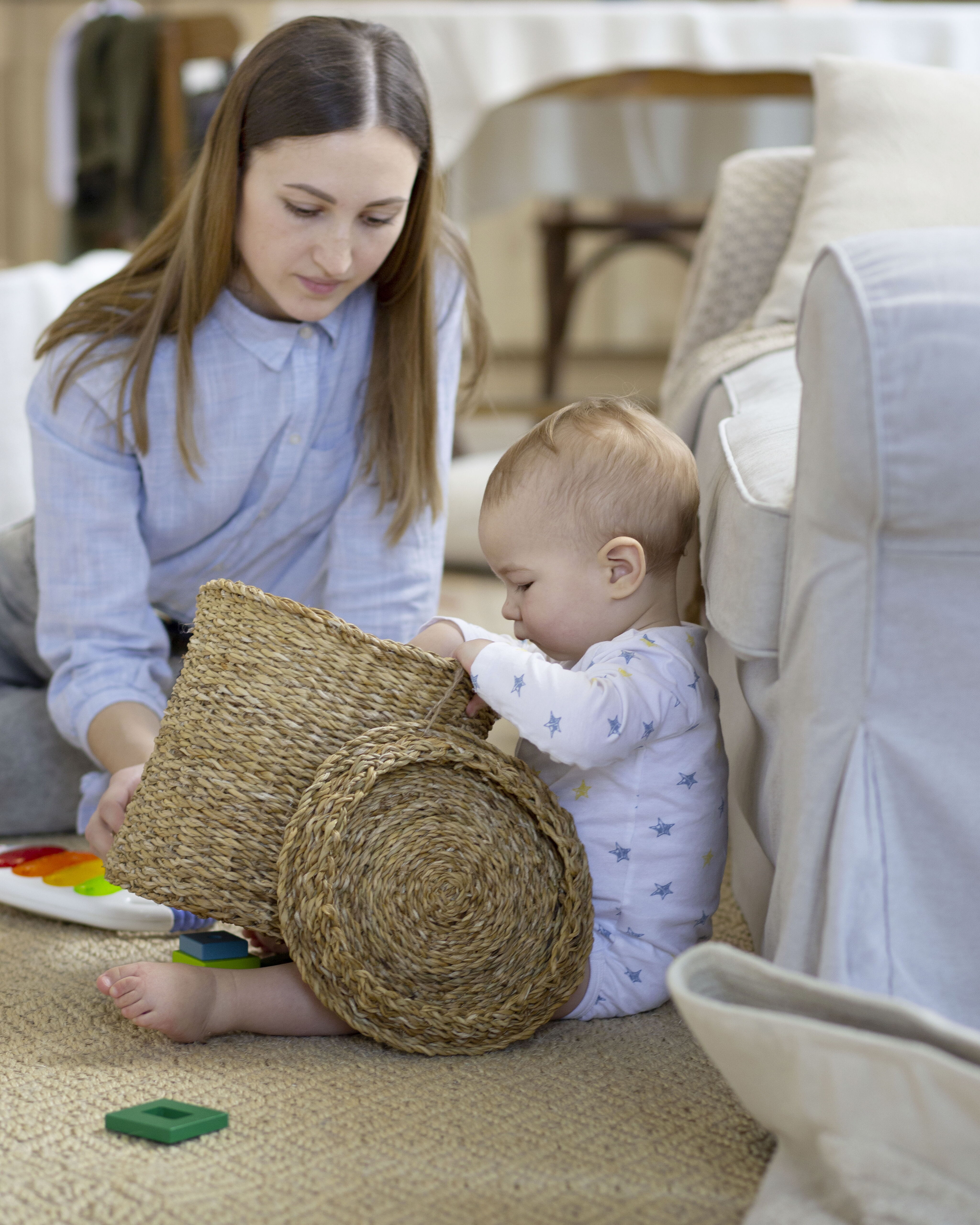 Babysitter playing with a child