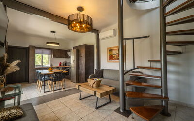 Villa Eftychia: Dining Room, Kitchen, Living Room