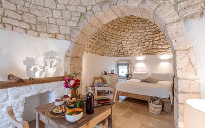 Masseria le Monache: Camera da letto, Cibo, Dettagli della stanza, Primavera, Vista Panoramica